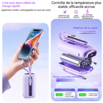 Batterie externe 10000mah 22,5 w pd 3.0a avec affichage LED et build-in type-c câble power bank compatible batterie portable